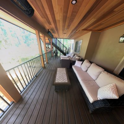 Trex Rain Escape with Tongue and Groove cedar ceiling