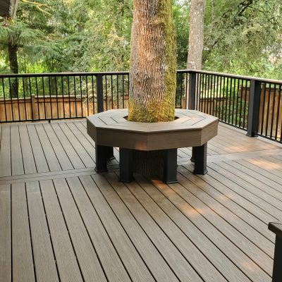 Trex deck with custom tree bench