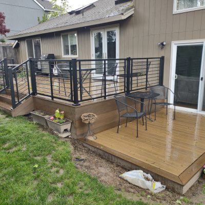 Trex deck with rod rail