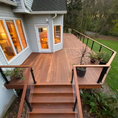 Ipe deck with cable raili