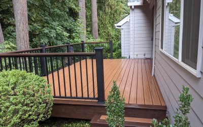 Trex Tiki Torch deck with Lava Rock border and Cocktail Rail
