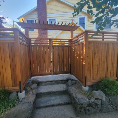Cedar gate and pergola
