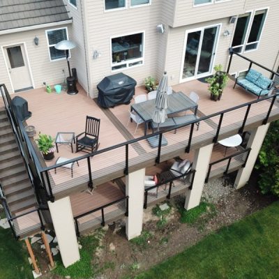 Trex Tiki Torch deck with fascia mounted cable railings