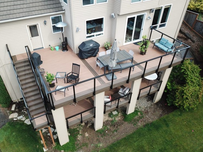 Trex Tiki Torch Double Deck with Trex Rain Escape and Cedar Ceiling