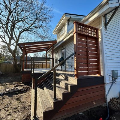 Trex Deck with Cedar Privacy Screen, Skirting and Wooden Acrylite Cover