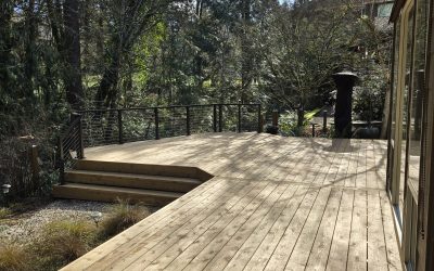 Custom Cedar Deck with Privacy Screen Pergola, Cable Railing