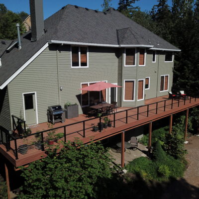 Trex Tiki Torch deck with cable railing