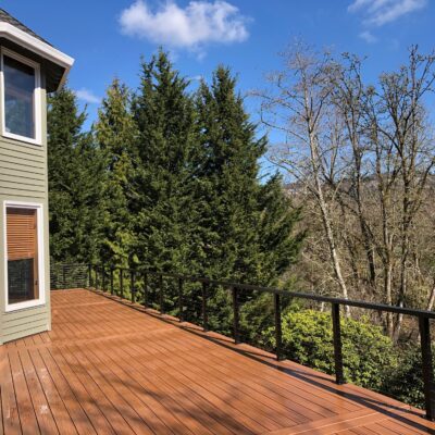 Trex Tiki Torch deck with cable railing