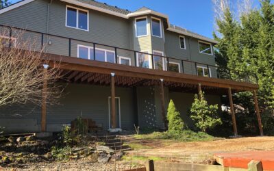 Large Trex Tiki torch deck with cable railing