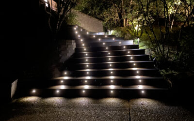 Winding Trex stairs with lights