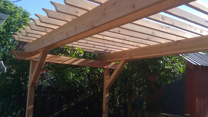Raw cedar pergola